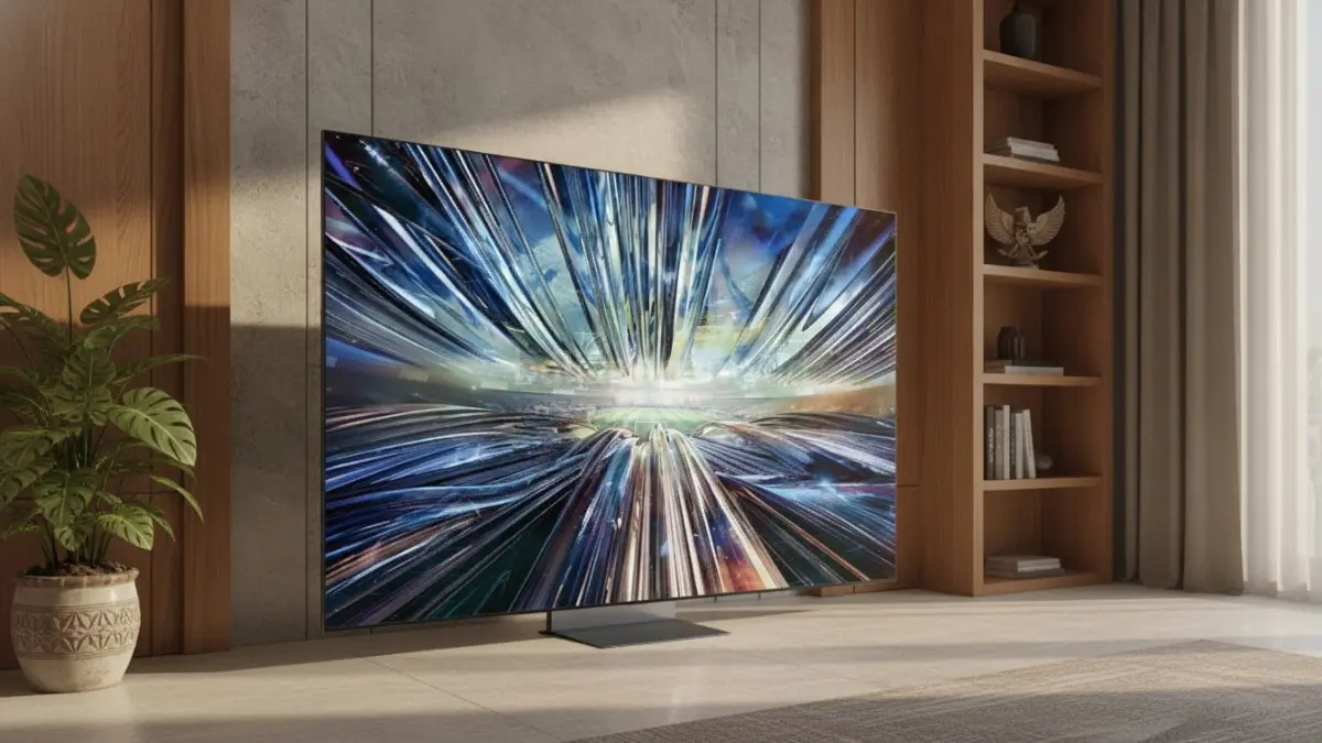 Samsung Neo QLED 8K QN900D menghadirkan AI Upscaling 8K, refresh rate 240 Hz, dan fitur gaming premium untuk pengalaman hiburan kelas flagship.(BTV/AI) 