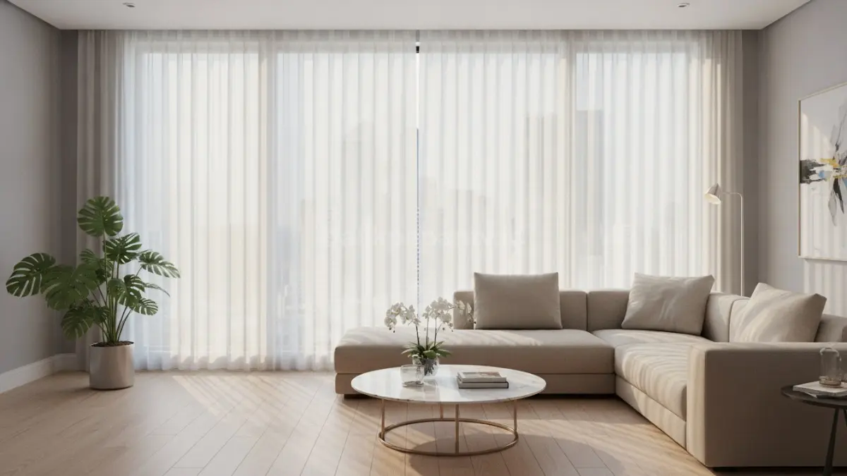 Sheer curtain (kain tipis transparan) memberikan cahaya lembut alami sekaligus menciptakan kesan ruang yang lebih luas dan nyaman (BTV/Ai).
