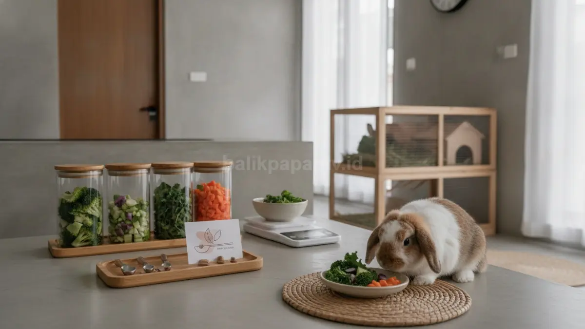 Sistem pakan sayur terukur harian memastikan asupan nutrisi seimbang tanpa mengganggu kesehatan pencernaan kelinci (BTV/Ai).
