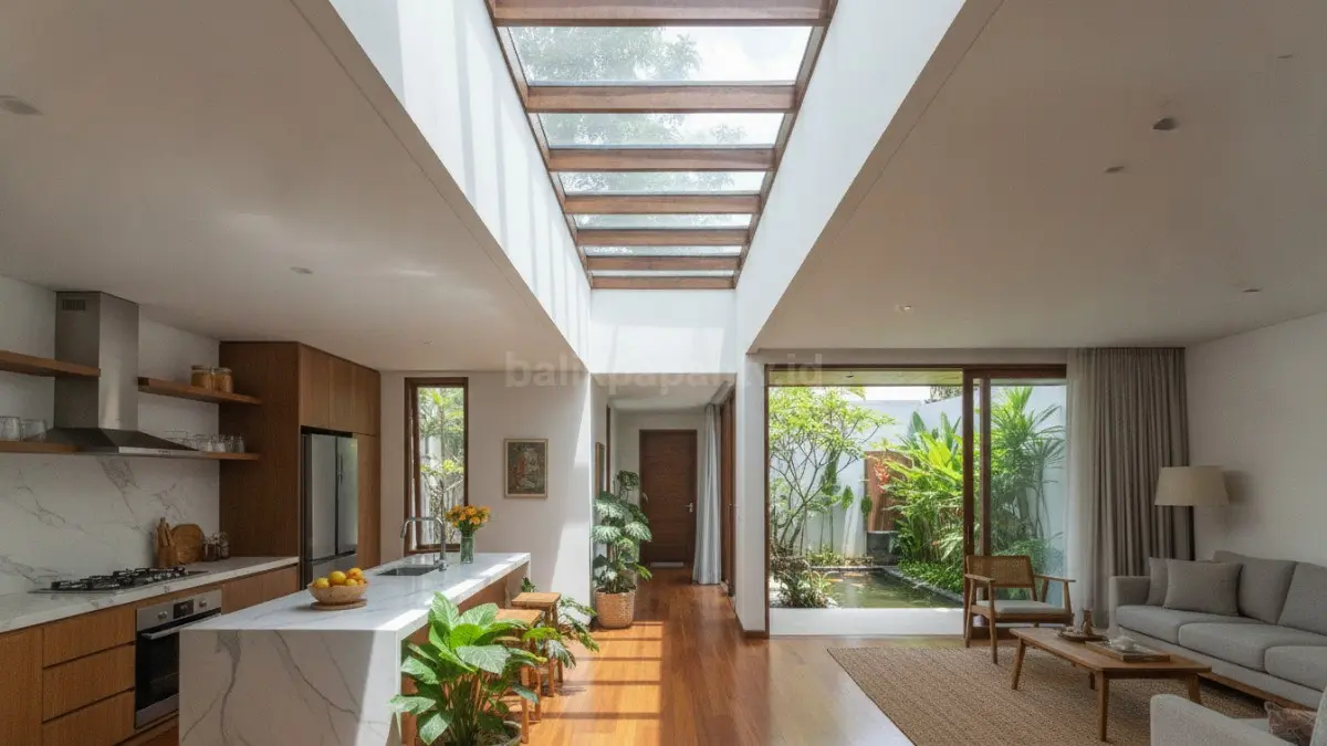 Skylight memanjang menghadirkan cahaya alami merata hingga area tengah rumah yang minim pencahayaan (BTV/Ai)
