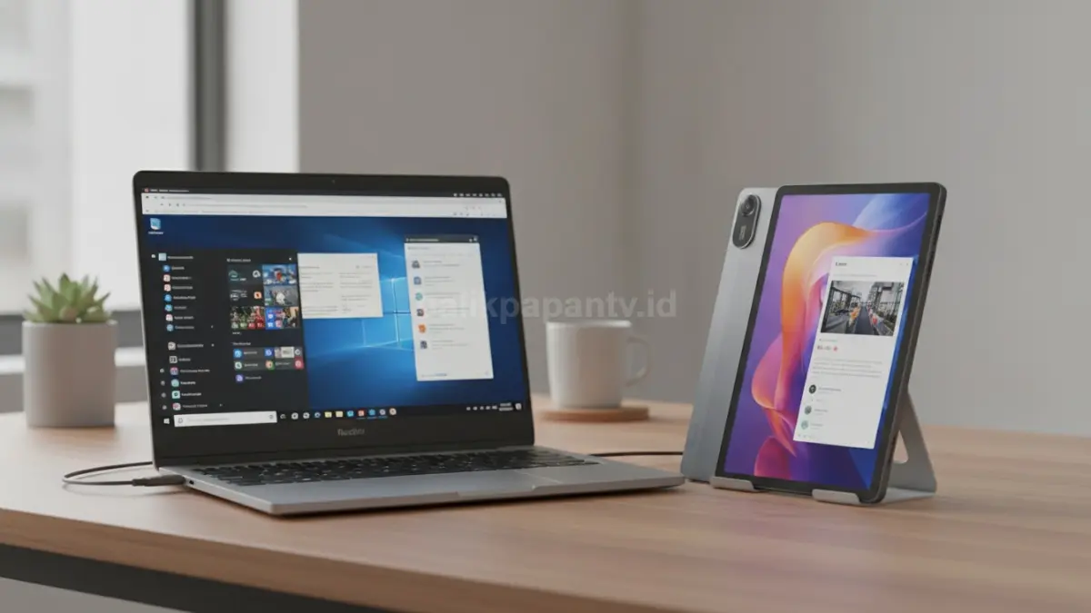 Tampilan Redmi Pad 2 saat digunakan sebagai monitor kedua untuk laptop Windows. (BTV/Ai)