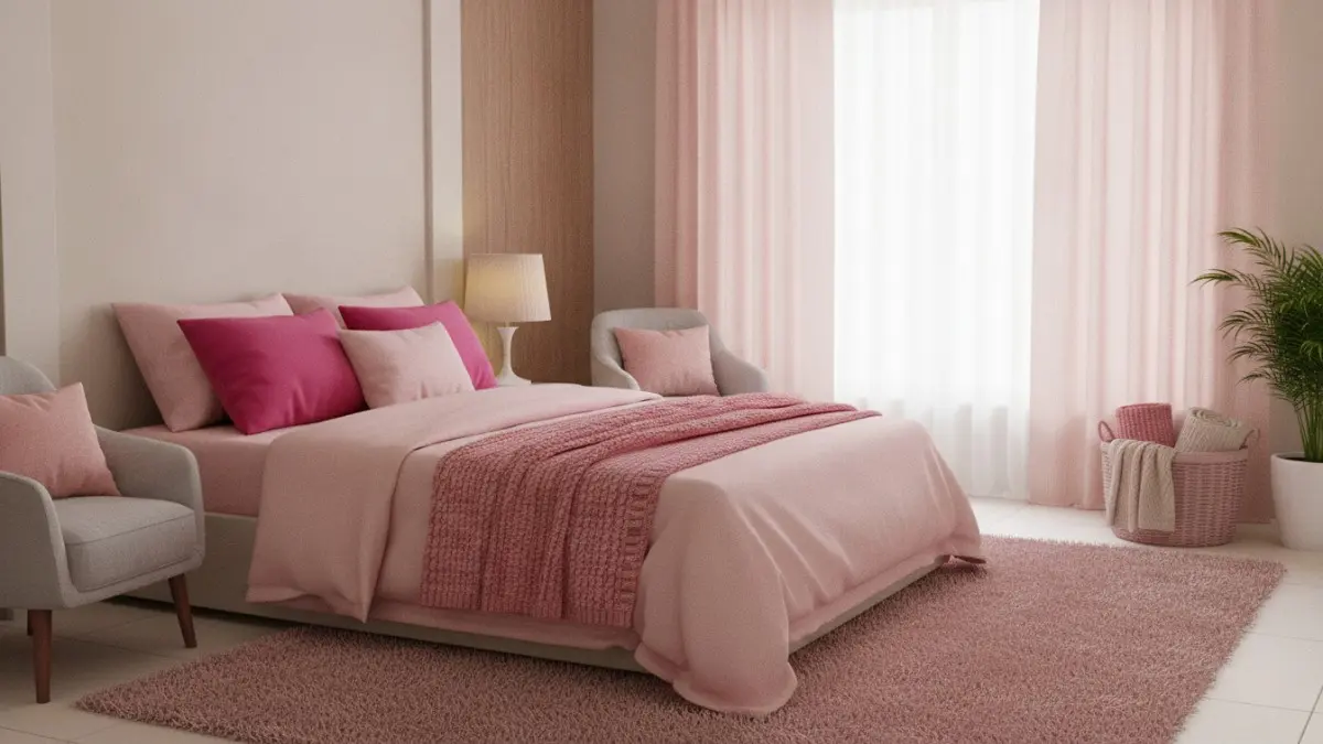 Tekstil bernuansa pink menghadirkan kehangatan kamar, fleksibel diganti, hemat renovasi, serta mengikuti tren interior terbaru dengan mudah. (BTV/AI)
