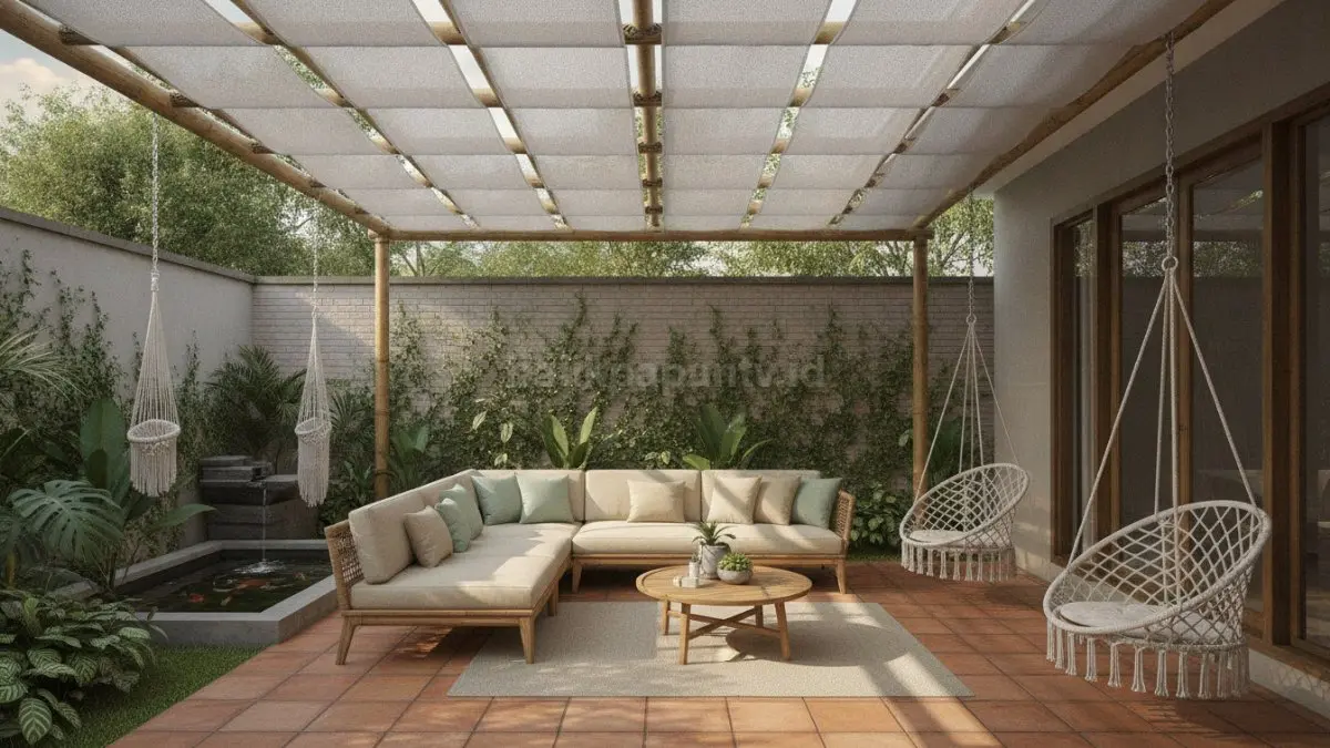Teras semi terbuka berkanopi ringan menghadirkan area santai teduh dengan sirkulasi udara alami optimal (BTV/Ai)
