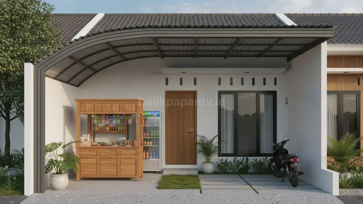 Warung dengan kanopi transaksi cepat memberikan kenyamanan saat bertransaksi sekaligus melindungi area depan dari cuaca (BTV/Ai).
