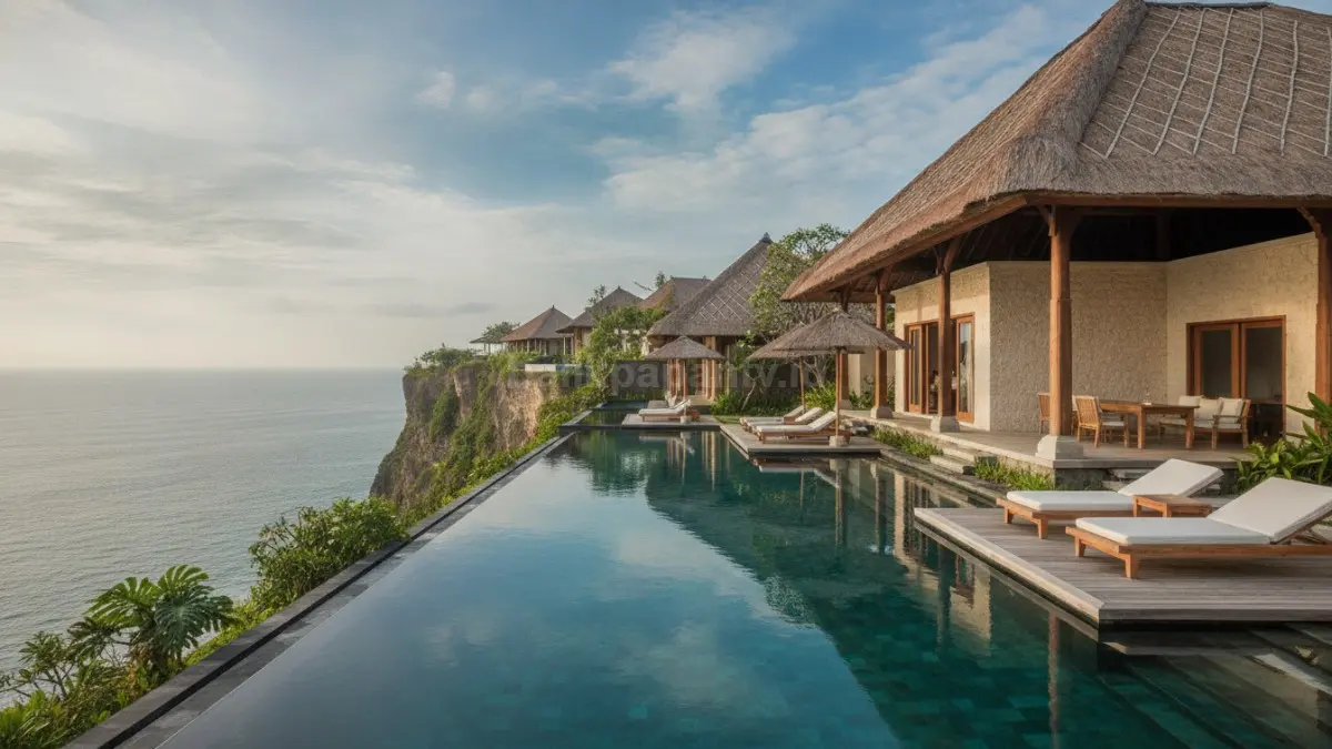 Arsitektur Bali modern memadukan kenyamanan wisata dengan material alami dan nuansa tradisional. (BTV/AI)
