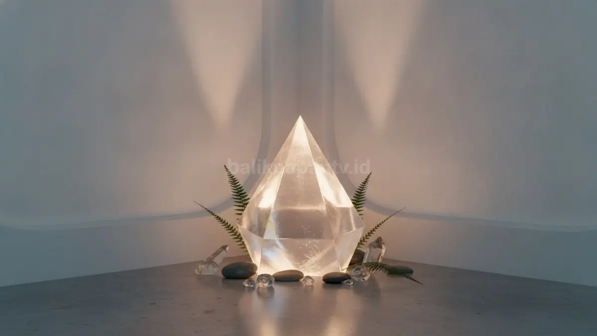 Corner Prism Minimalis menampilkan satu kristal utama dengan pencahayaan lembut menciptakan kesan ruang tenang elegan  (BTV/AI)