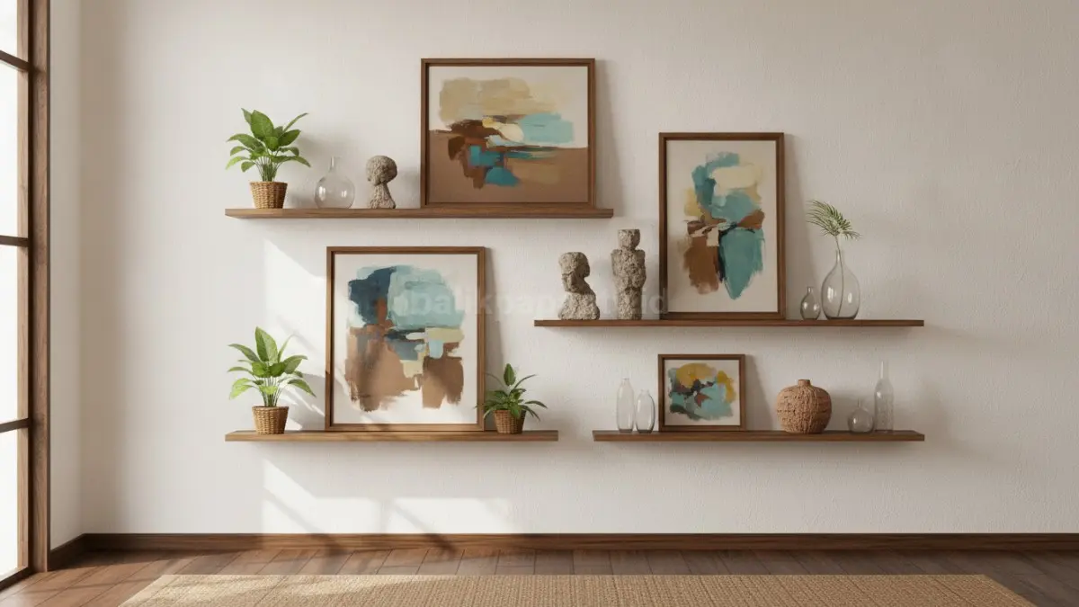 Floating shelf art display menata karya seni fleksibel di rak tipis, mudah diubah kapan saja.   (BTV/AI)