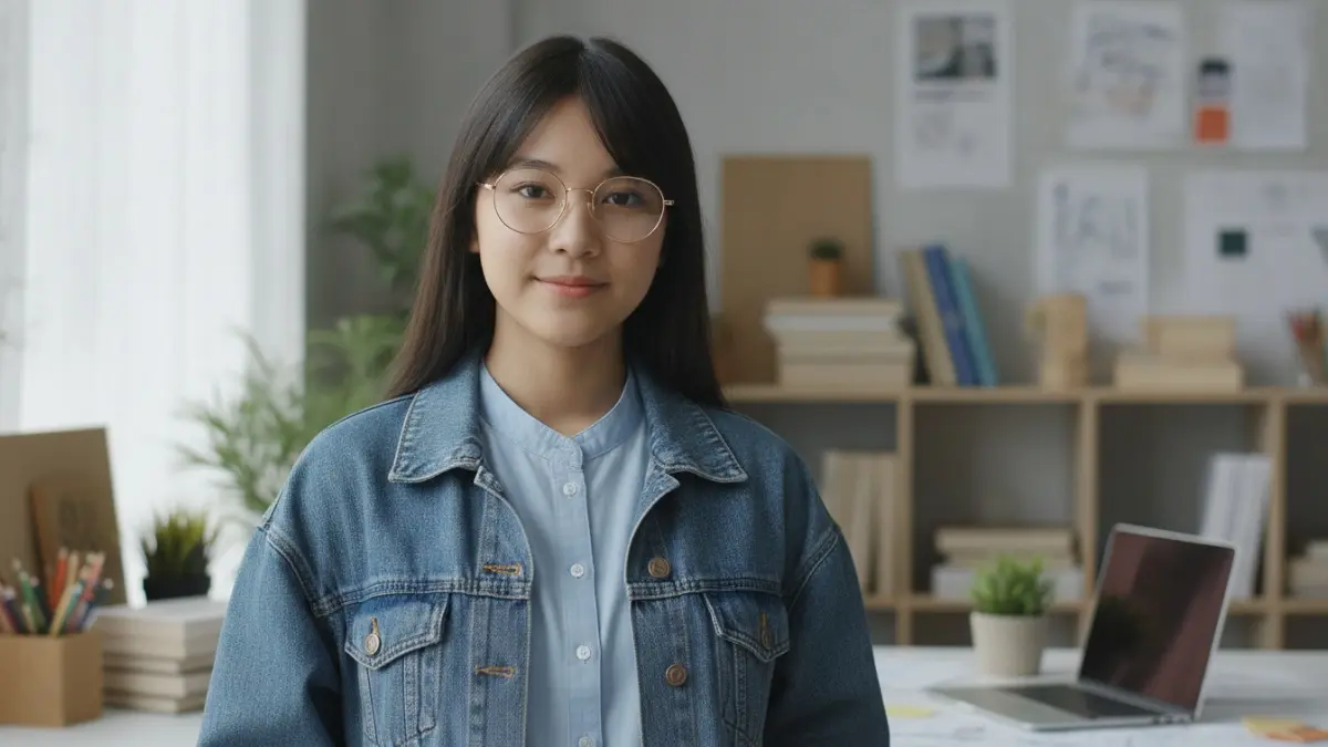 Frame bulat melembutkan garis wajah kotak, menghadirkan tampilan seimbang, santai, elegan, dan tetap profesional modern. (BTV/AI)
