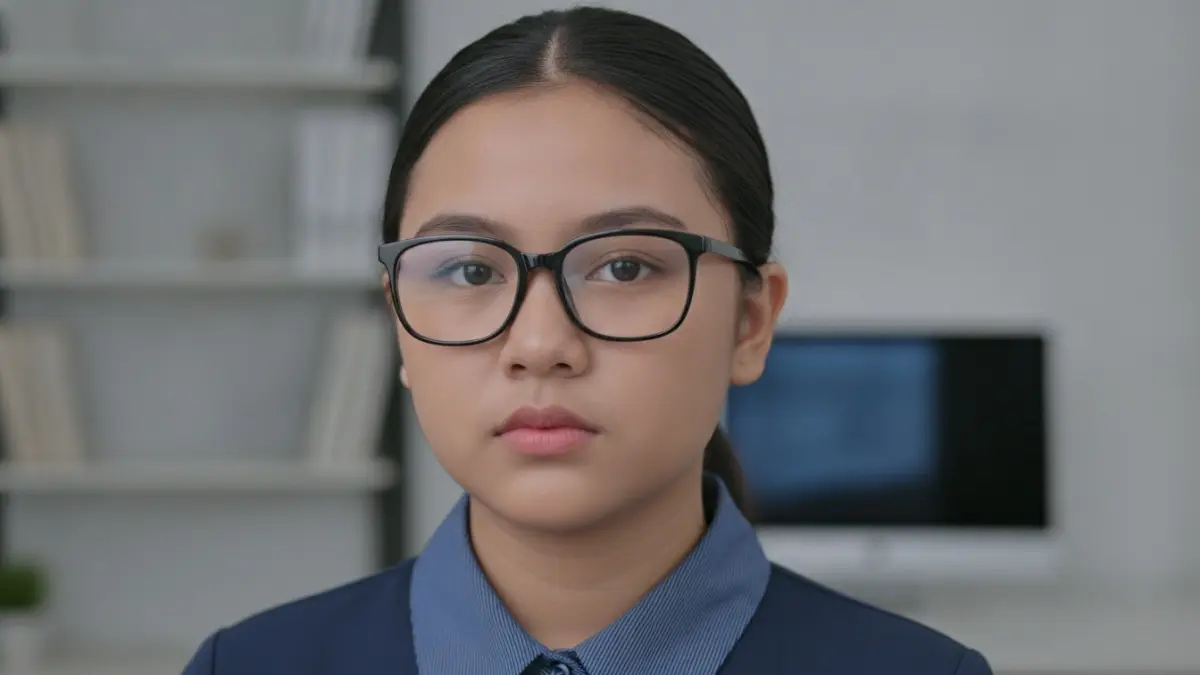 Frame kotak memberi kesan tegas pada wajah bulat, menciptakan proporsi seimbang dan tampilan profesional modern. (BTV/AI)
