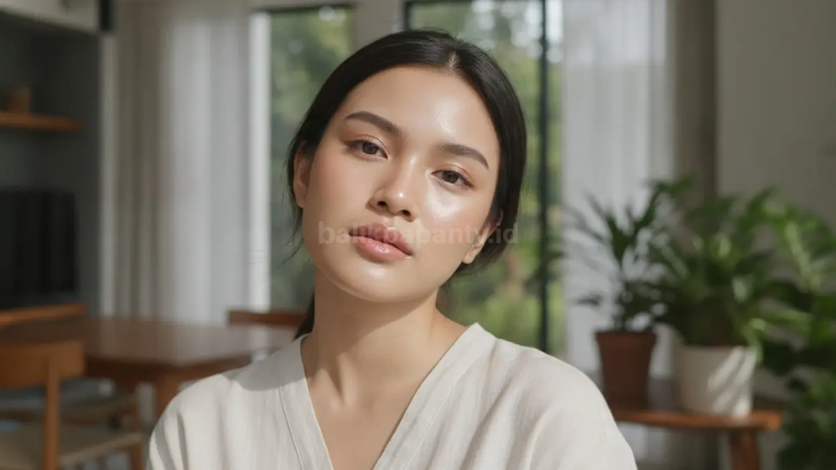 Glowy dewy look natural dengan kulit tampak sehat dan bercahaya untuk aktivitas sehari-hari.
