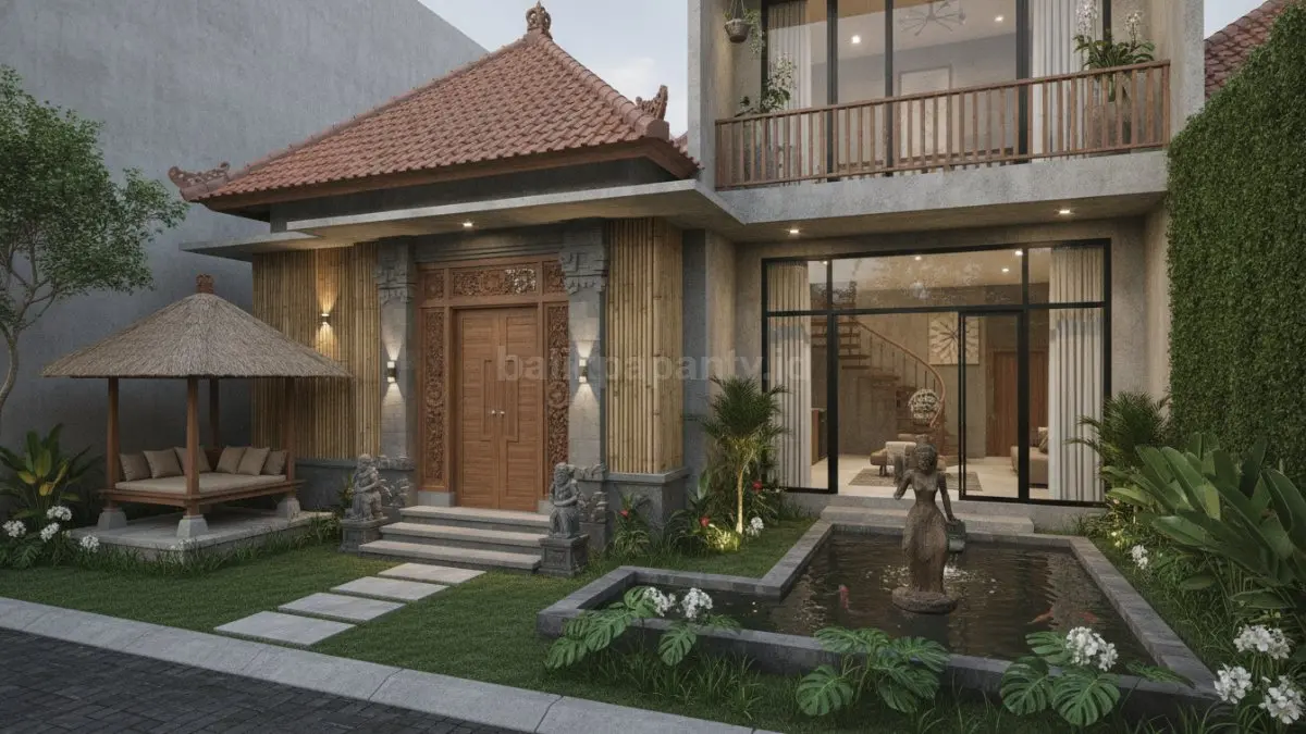 Hunian Bali perkotaan dengan desain ringkas, nuansa budaya kuat, dan fungsi modern. (BTV/AI)
