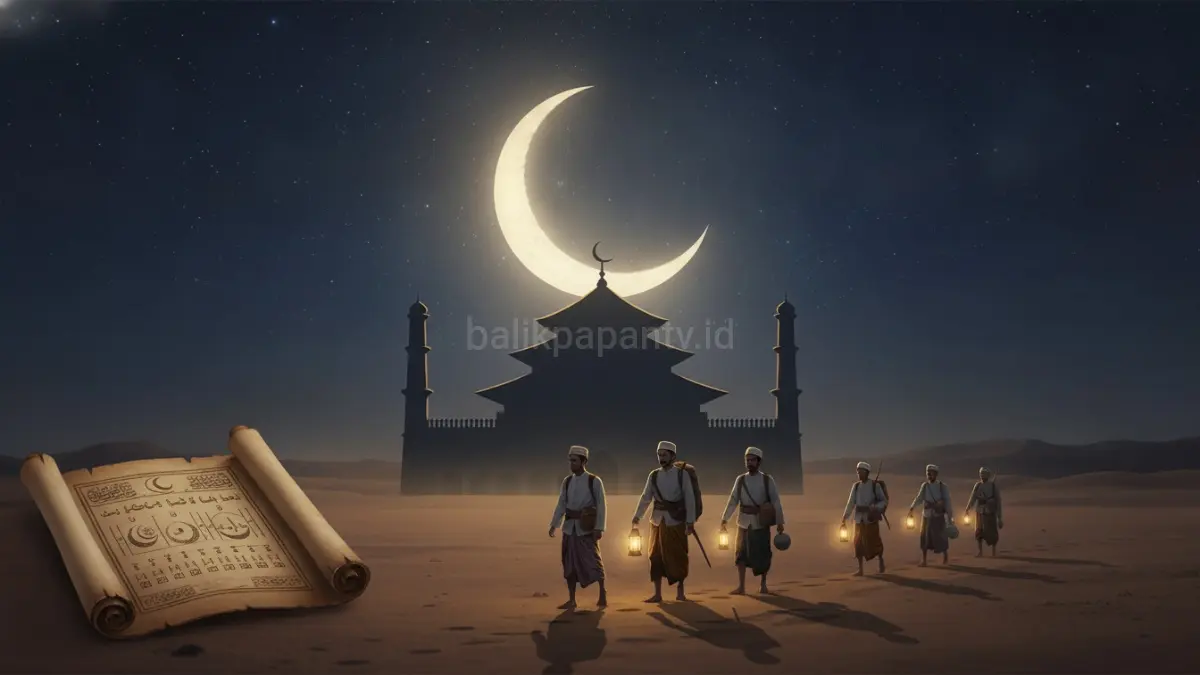 Ilustrasi Sejarah Kalender Hijriah dan makna hijrah menjadi pengingat penting tentang perjalanan peradaban Islam, sekaligus refleksi perubahan menuju kehidupan yang lebih baik setiap pergantian Tahun Baru Islam.(BTV/AI) 
