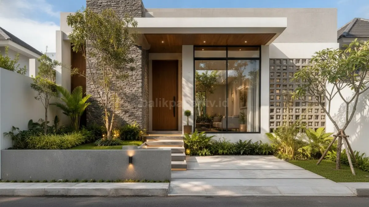 Material natural seperti kayu dan batu alam menciptakan tampilan rumah elegan, tahan lama, serta mudah dirawat. (BTV/Ai)
