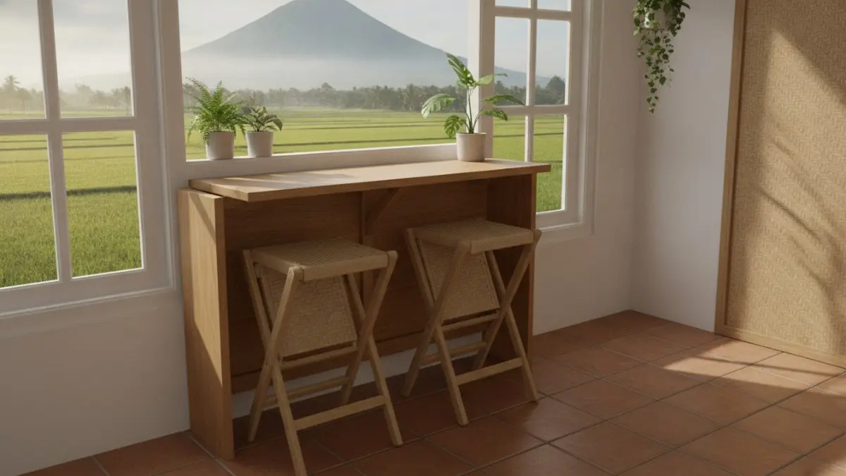 Model lipat hemat ruang memungkinkan area jendela tetap kosong, ideal untuk rumah kecil dan kamar multifungsi. (BTV/AI)
