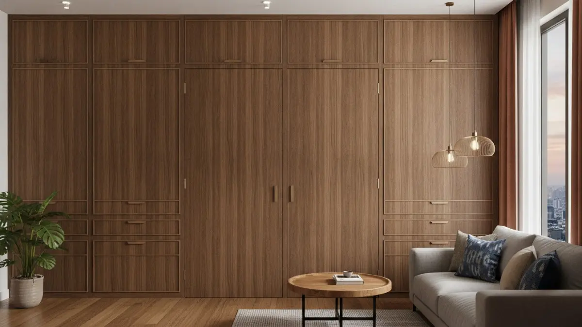 Murphy bed hidden cabinet system menyembunyikan ranjang di balik kabinet, menghadirkan tampilan modern, rapi, dan elegan. (BTV/AI)
