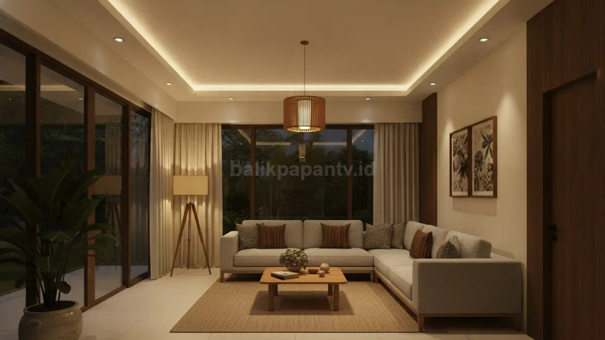 Pencahayaan interior berlapis menciptakan suasana hangat dan nyaman pada rumah modern (BTV/Ai)