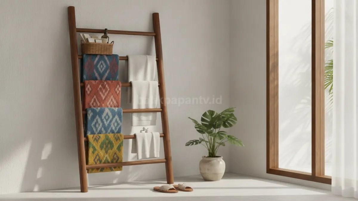 Rak handuk tangga menjaga sirkulasi udara, mempercepat pengeringan, dan menghadirkan nuansa spa.  (BTV/AI)