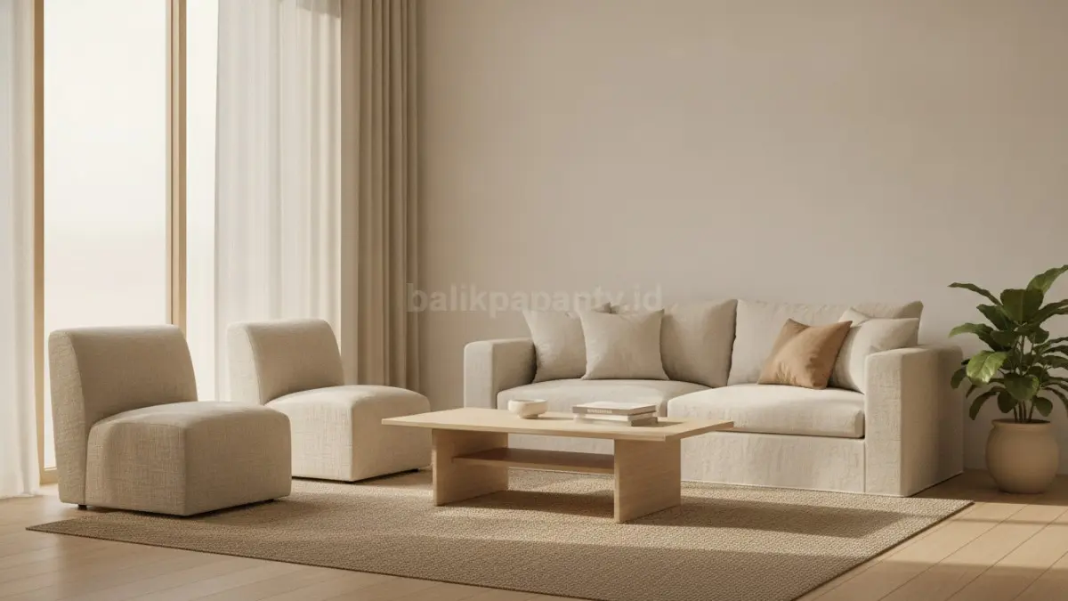 Ruang keluarga bernuansa beige dan cream menghadirkan kenyamanan hangat, lega, serta menenangkan setiap hari (BTV/Ai)
