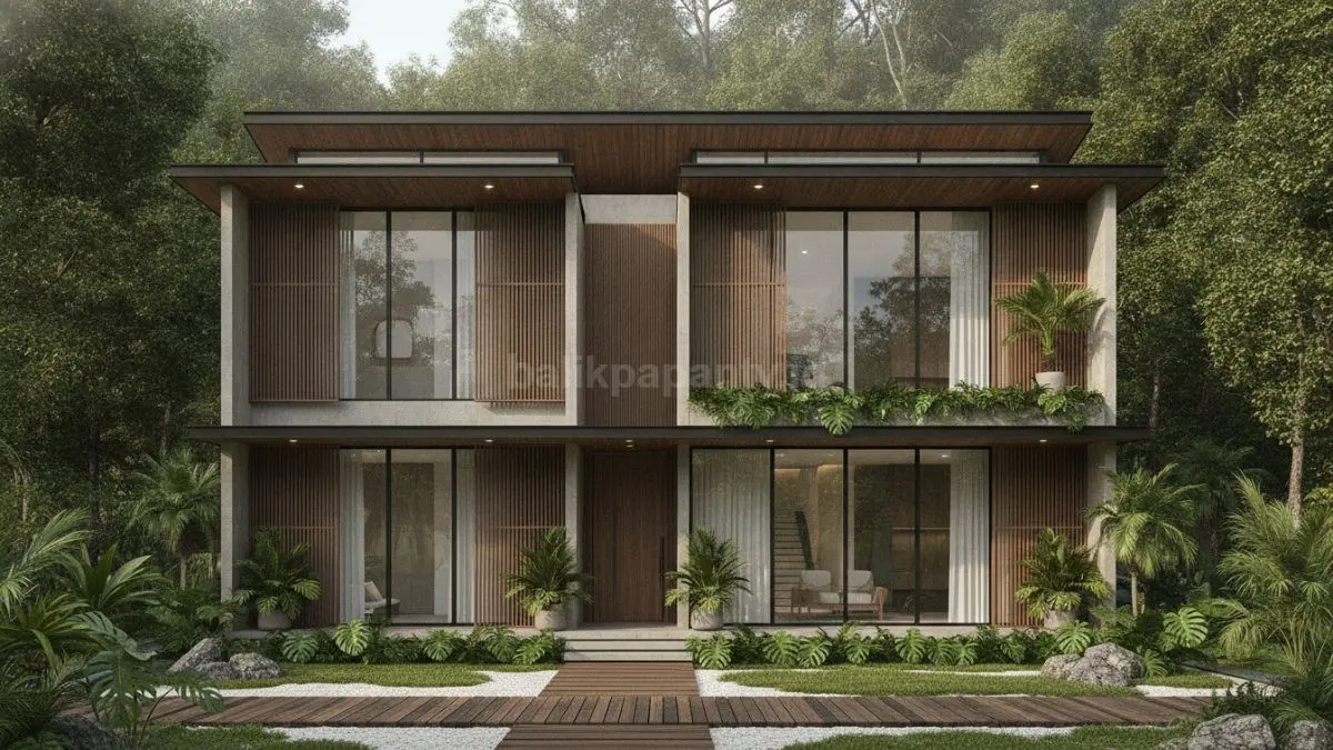 Rumah 3 lantai tropis kontemporer dengan ventilasi optimal, bukaan lebar, dan nyaman untuk iklim Indonesia. (BTV/AI)
