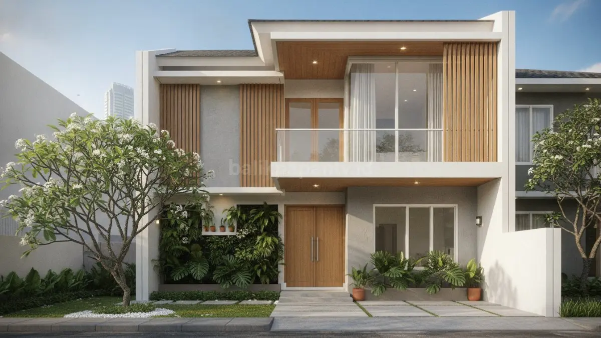Rumah dua lantai efisien lahan memaksimalkan ruang vertikal untuk kebutuhan keluarga di tengah keterbatasan lahan perkotaan. (BTV/Ai)
