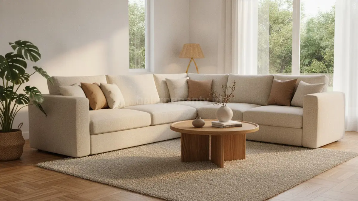 Sofa beige bergaya natural menghadirkan suasana hangat, nyaman, dan harmonis untuk rumah minimalis (BTV/Ai)
