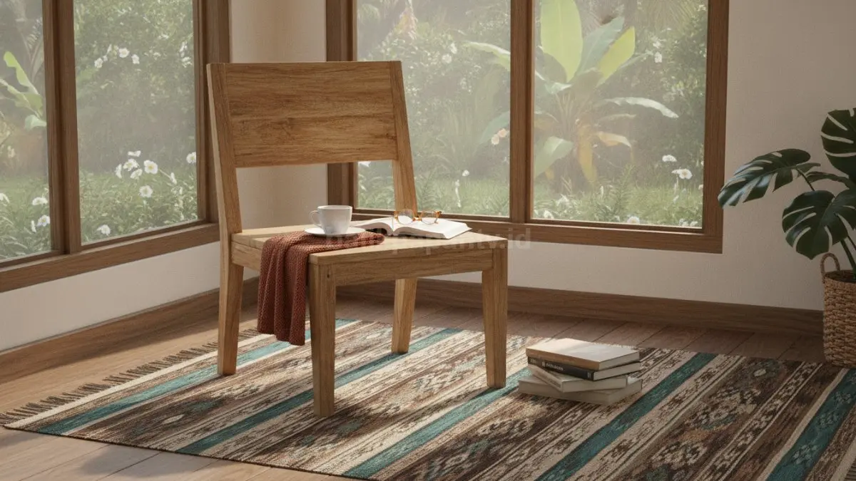 Stool kecil menghadirkan sudut baca nyaman, praktis untuk buku, kopi, dan suasana santai.  (BTV/AI)