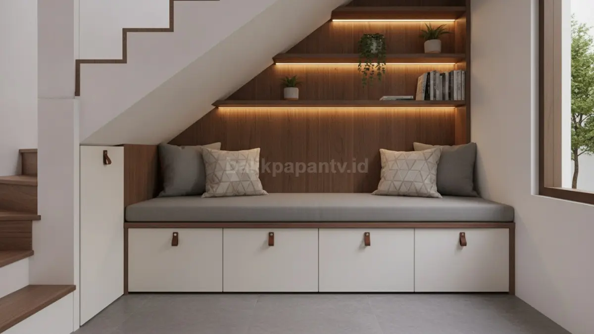 Storage lounge tersembunyi menggabungkan tempat duduk dan ruang penyimpanan di bawah bangku untuk rumah kecil yang rapi dan efisien.  (BTV/AI)