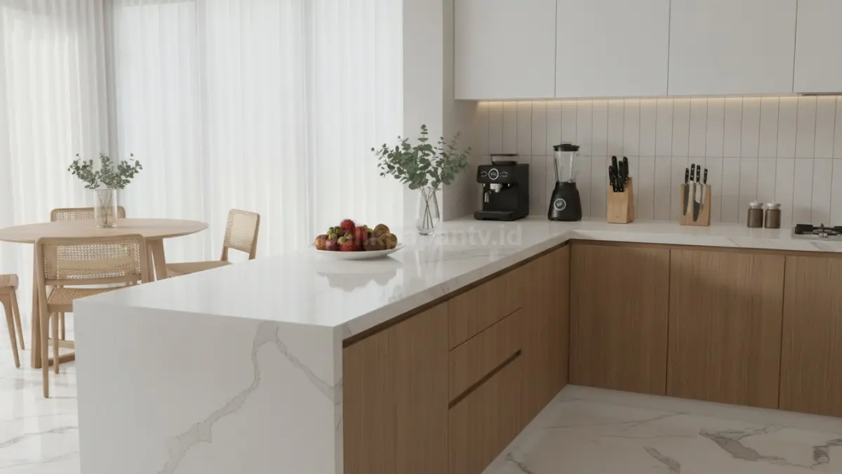 Table top kitchen modern pada dapur minimalis dengan desain rapi dan material elegan. (BTV/Ai)