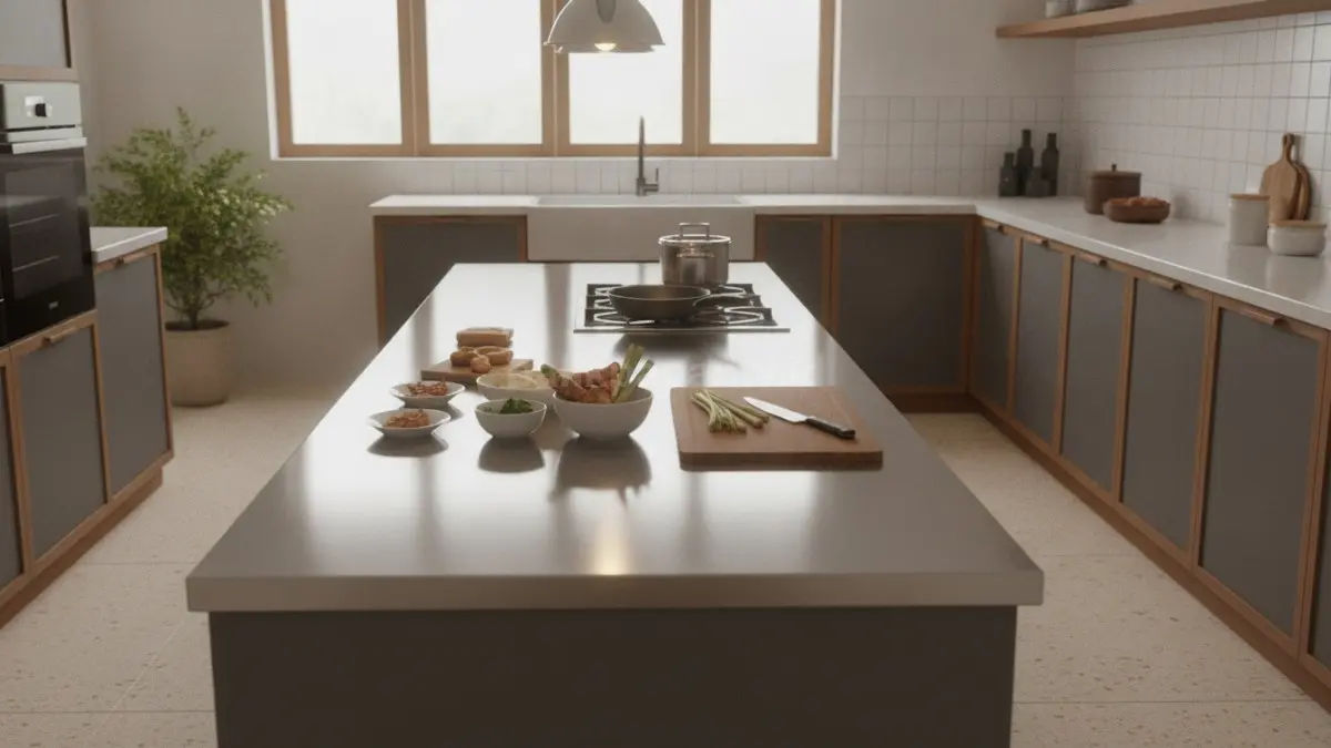 Table top stainless steel menawarkan permukaan higienis, tahan air, dan mudah dirawat untuk dapur aktif dan profesional. (BTV/Ai)
