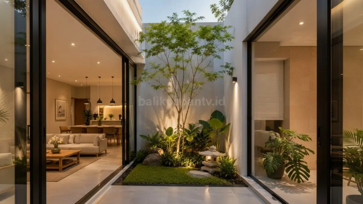 Taman kecil menghadirkan suasana asri dan sejuk, menjadi titik fokus menenangkan di hunian modern. (BTV/Ai)
