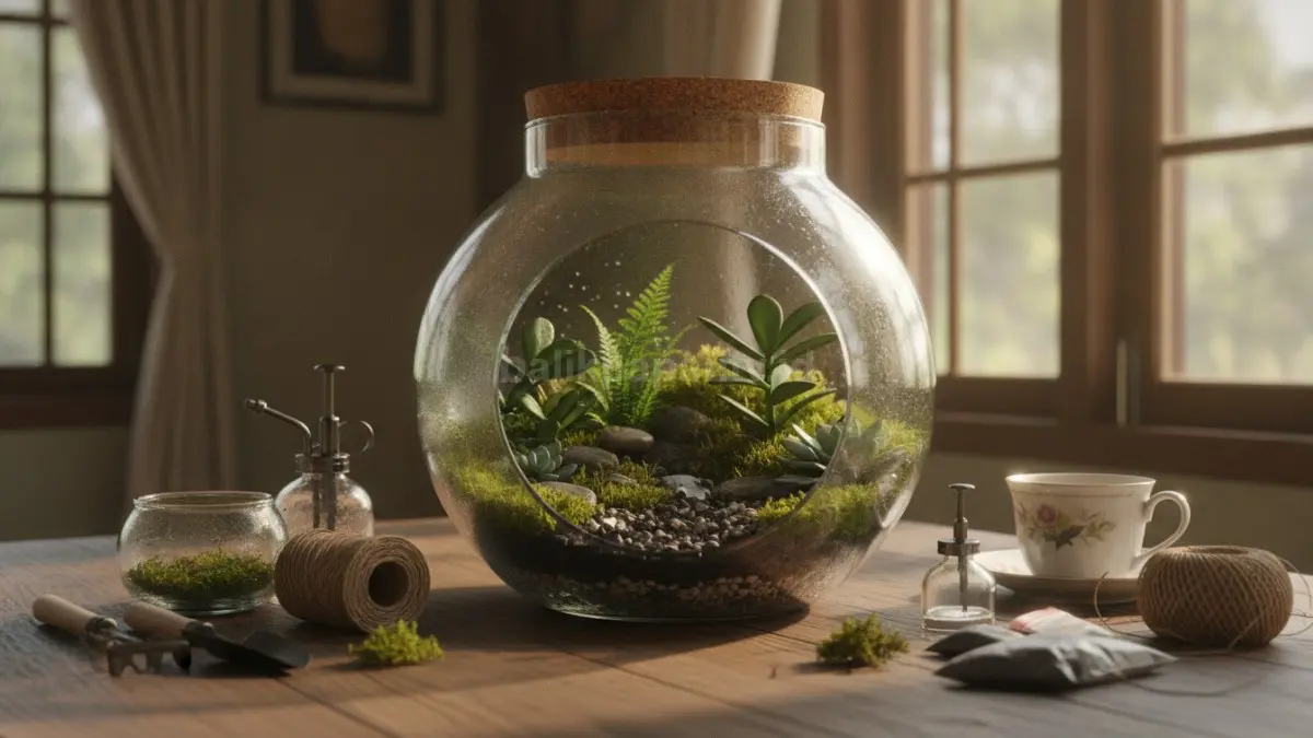 Terrarium mini dalam wadah kaca menghadirkan taman mungil yang menarik di dalam rumah (BTV/Ai)