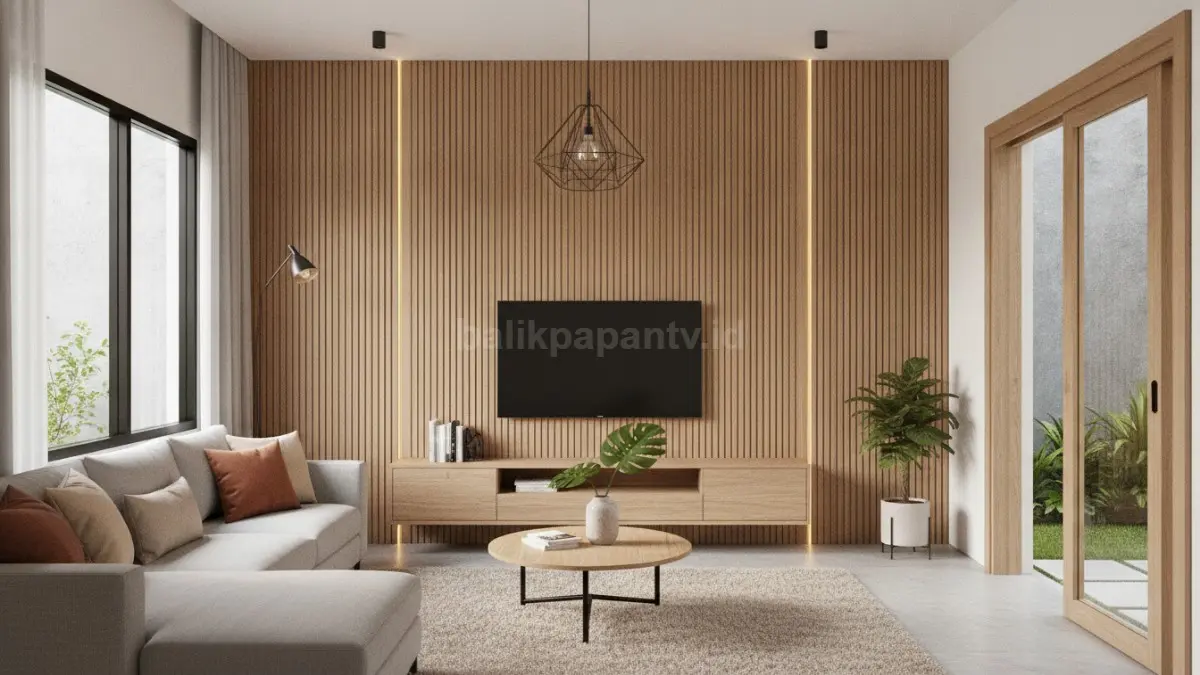 Wall panel kayu vertikal menghadirkan karakter hangat pada interior rumah minimalis modern (BTV/Ai)