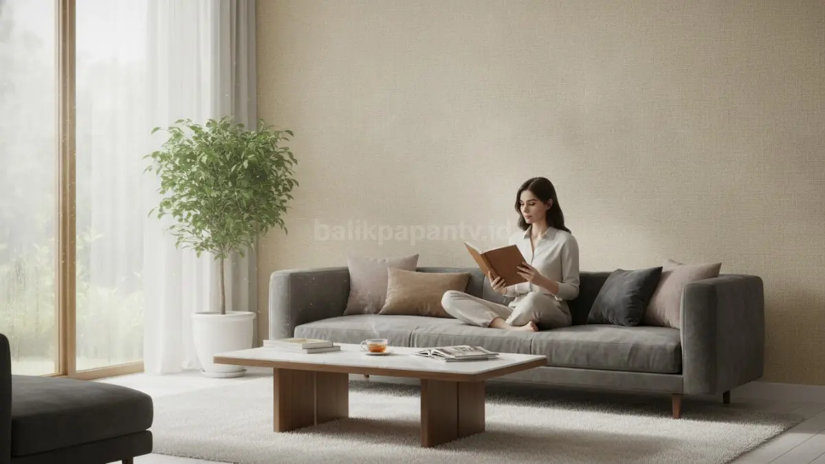 Wallpaper fabric tekstur premium menghadirkan kesan mewah dan hangat, namun membutuhkan perawatan lebih karena mudah menyerap debu. (BTV/Ai)
