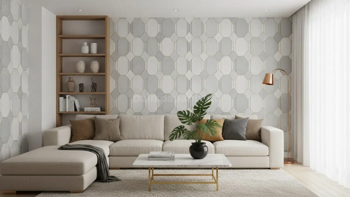 Wallpaper peel and stick modern mudah dipasang dan dilepas tanpa merusak dinding, cocok untuk hunian sewa atau sering ganti desain interior. (BTV/Ai)
