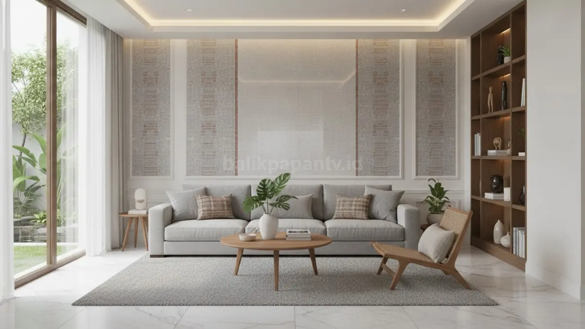 Wallpaper vinyl tahan lembap memiliki lapisan pelindung PVC yang menjaga dinding dari noda, uap air, dan risiko jamur. (BTV/Ai)

