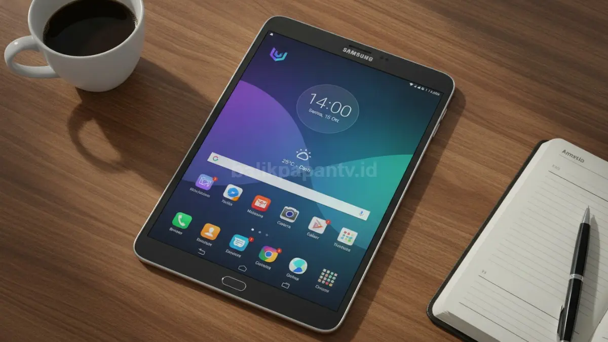 Samsung Galaxy Tab S2 2016 menjalankan Android 14 hasil modifikasi custom ROM LineageOS. (BTV/Ai)