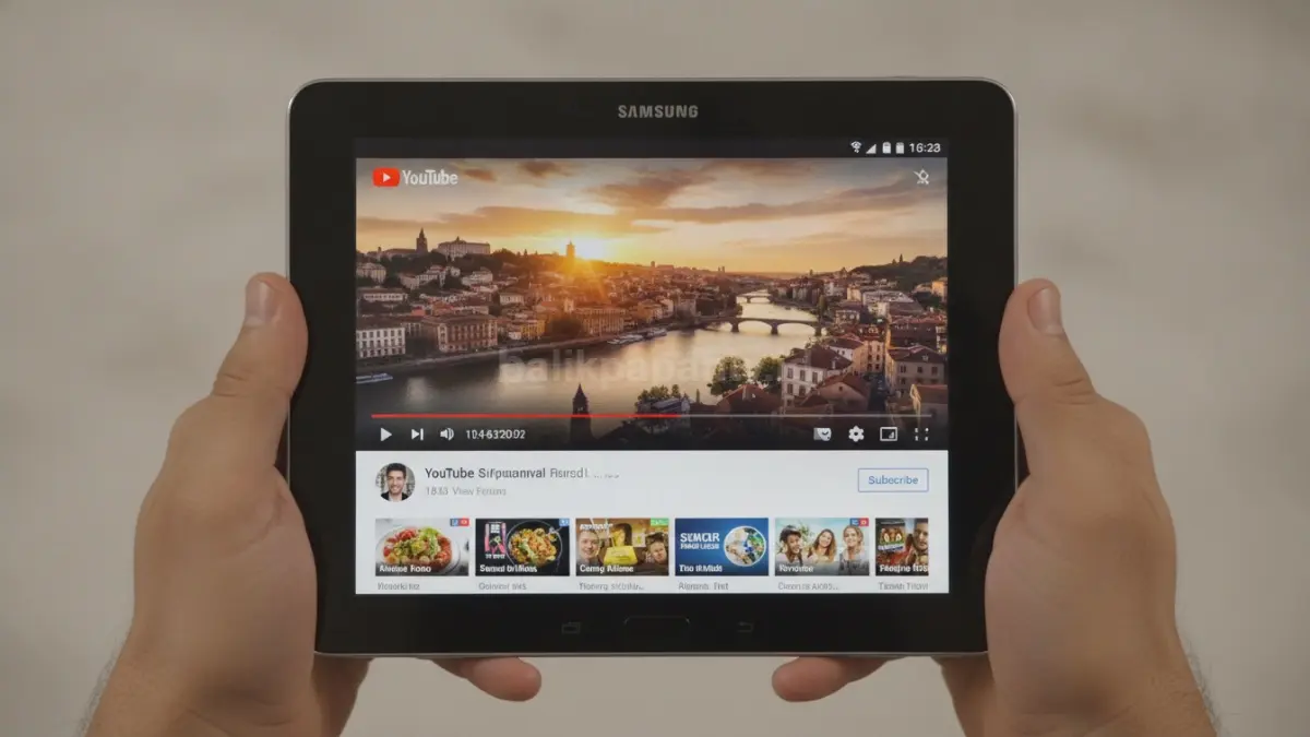 Tampilan layar Super AMOLED Samsung Galaxy Tab S2 saat digunakan menonton video YouTube. (BTV/Ai)