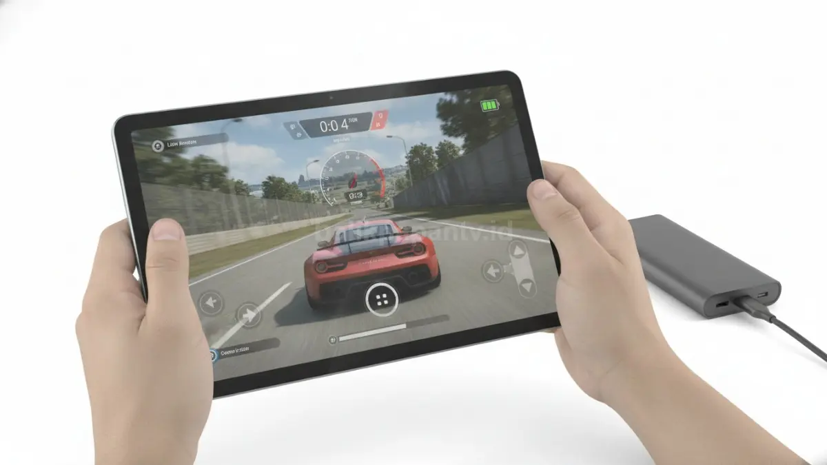 Pengujian gaming dan daya tahan baterai Moto Pad 60 Lite menggunakan chipset Helio G85. (BTV/Ai)