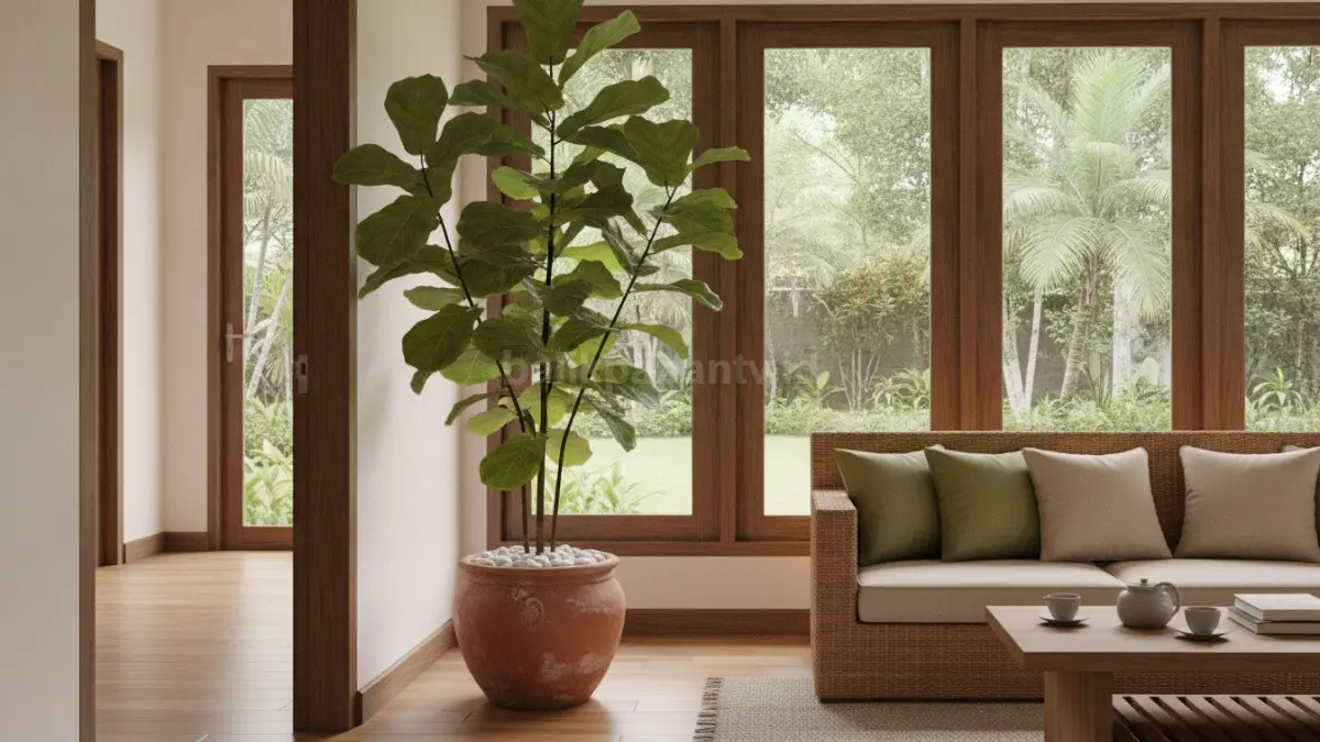 Fiddle Leaf Fig menghadirkan kesan elegan dengan daun besar dan pertumbuhan menjulang indah.  (BTV/AI)