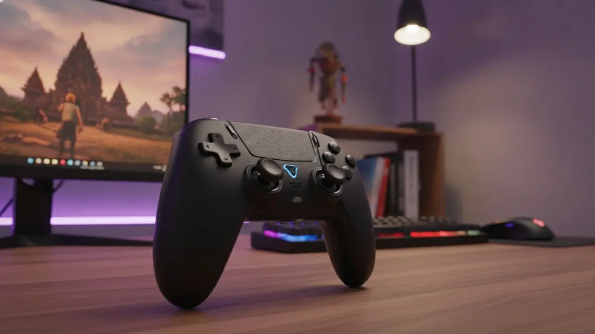 Gamepad Fantech Nova II WGP16 dengan desain PlayStation layout. (BTV/AI)