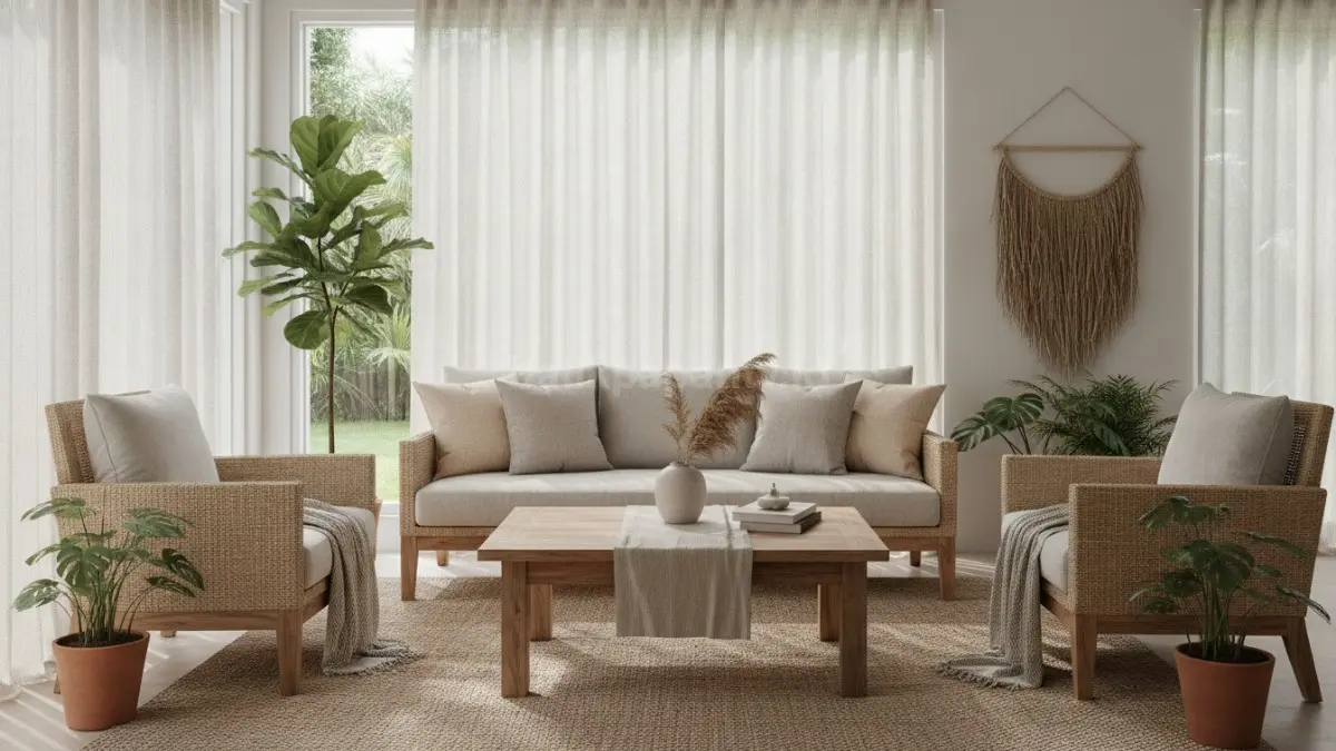 Gorden dan bantal linen warna netral menghadirkan suasana rumah sejuk, ringan, harmonis, nyaman (BTV/Ai)
