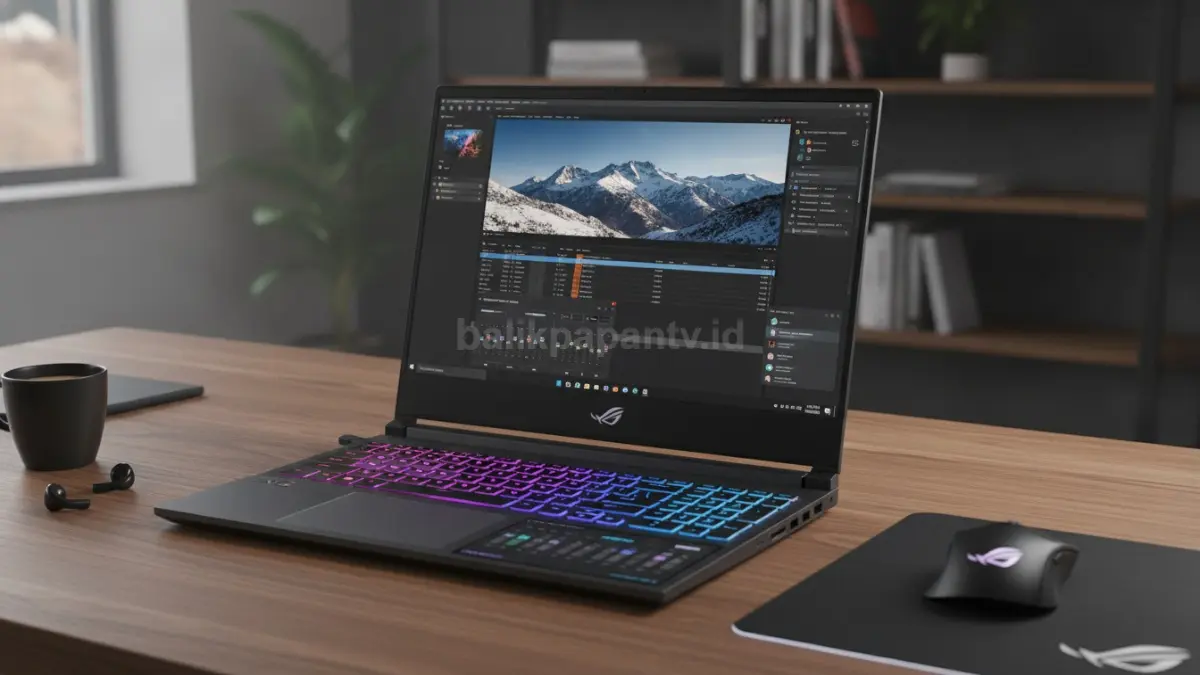 ASUS ROG Zephyrus Duo GX651A dengan dua layar OLED 16 inci saat menampilkan mode multitasking premium. (BTV/Ai)