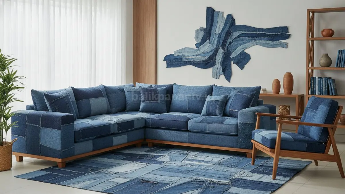 Denim daur ulang diolah menjadi bantal, karpet, dan furnitur unik, ramah lingkungan serta berkarakter (BTV/AI)
