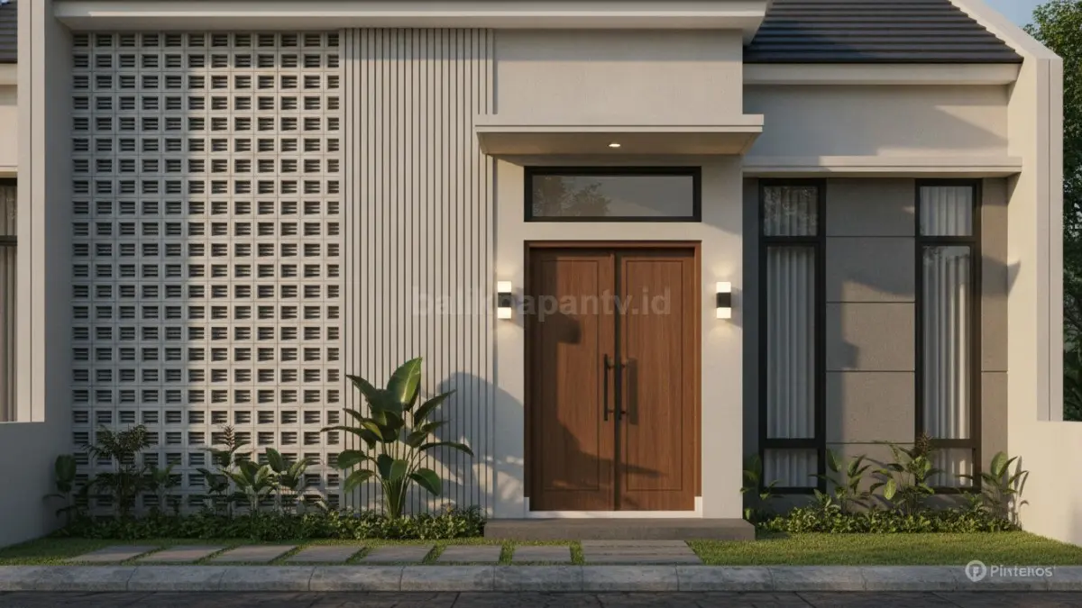 
Fasad dengan permainan garis tegas memberikan kesan modern dan membuat tampilan rumah lebih proporsional. (BTV/AI)
