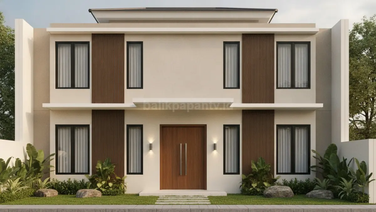 Fasad simetris yang rapi menciptakan tampilan rumah yang harmonis, elegan, dan berkesan mewah. (BTV/Ai)
