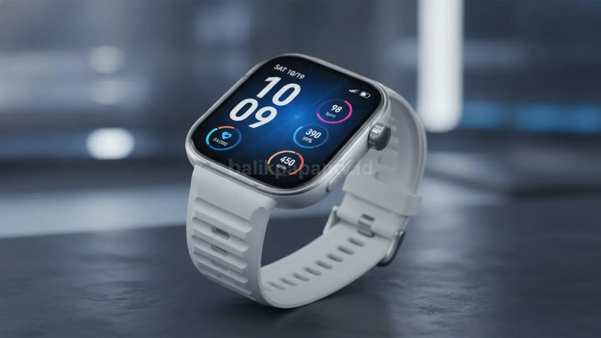 HUAWEI Watch FIT 5 Pro dengan layar AMOLED terang dan fitur pemantauan kesehatan terbaru. (BTV/Ai)