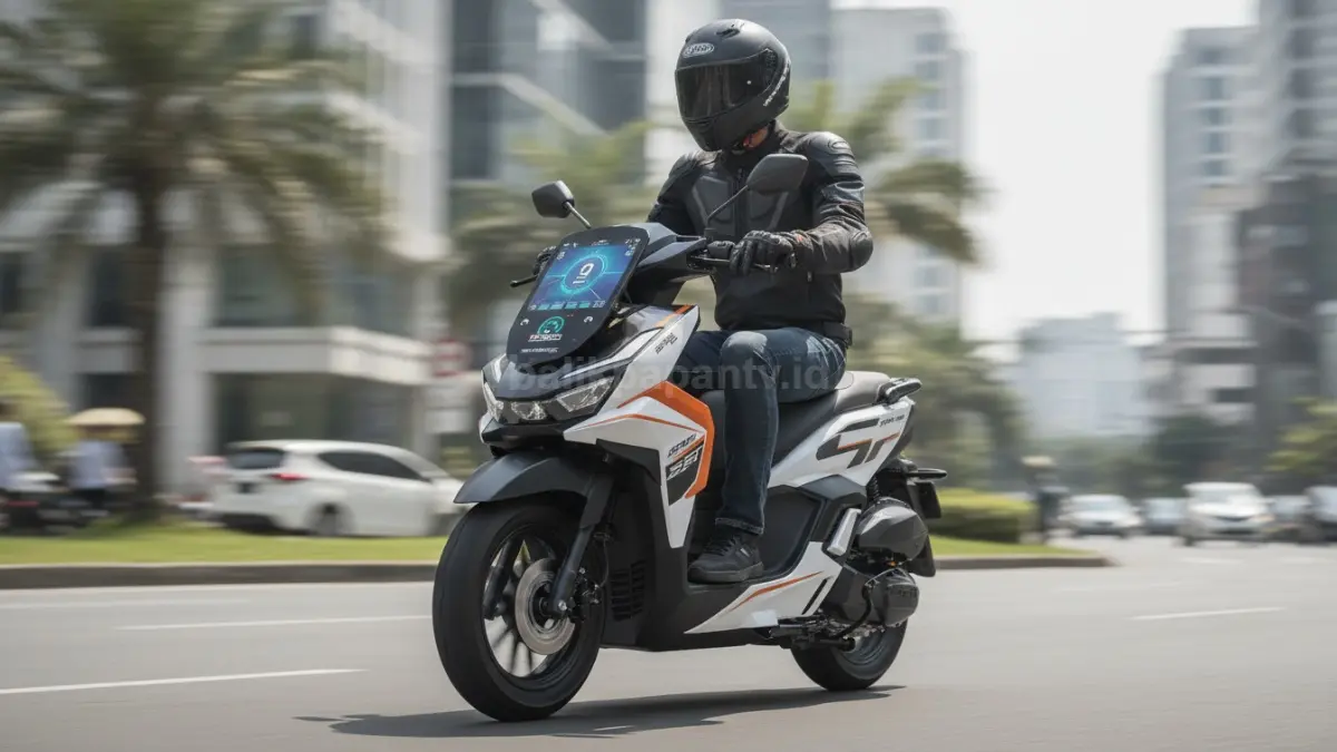 Indomobil E-Motor Sprinto dengan desain sporty dan layar touchscreen modern siap bersaing di kelas motor listrik menengah. (BTV/Ai)