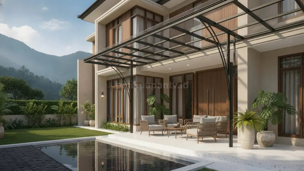 Kanopi polycarbonate transparan memberikan perlindungan dari cuaca sekaligus menjaga area tetap terang dengan cahaya alami. (BTV/Ai)
