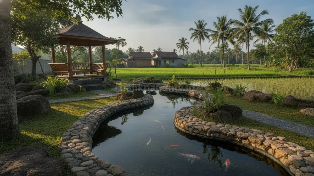 Kolam batu alam natural tanpa sudut tegas menghadirkan kesan sungai kecil yang sangat menenangkan estetis (BTV/Ai)
