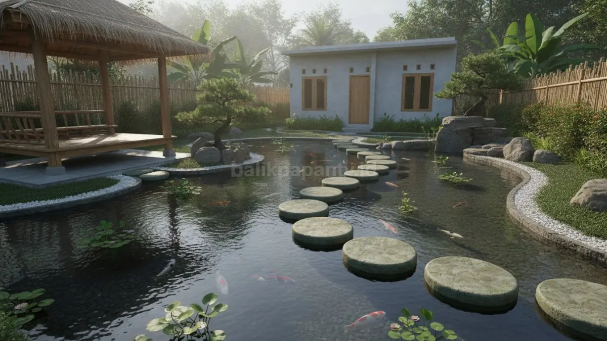 Kolam dangkal dengan stepping stone ala Korea menghadirkan pengalaman berjalan di atas air estetis (BTV/Ai)
